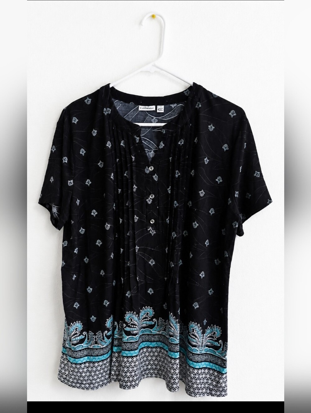Croft & Barrow Dark Navy Print Blouse Women’s Large Short Sleeve High Low Hem